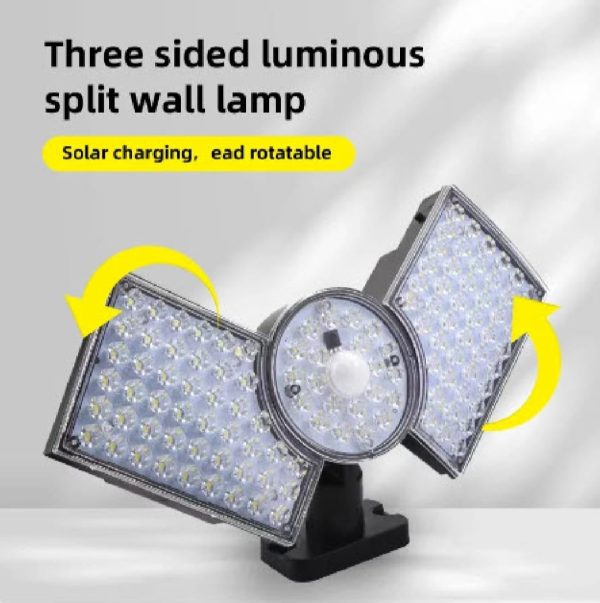Led Solar Wall Lamp 3-headed Split Outdoor Garden Courtyard Lamp With Solar Plate Human Body Induction Night Light Garage Lighting Street Lamp
